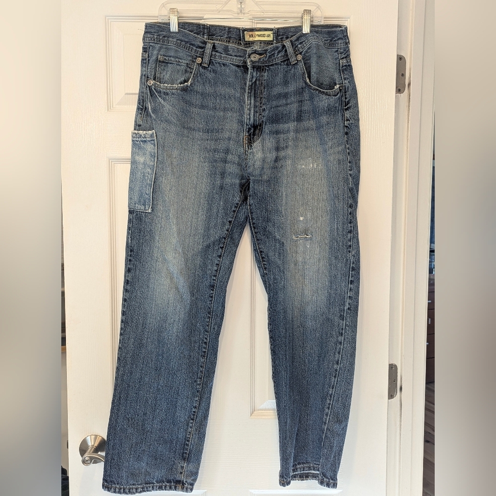 Hollywood The Jean People Carpenter Cargo Relaxed Blue Jeans Men's Size 38x30